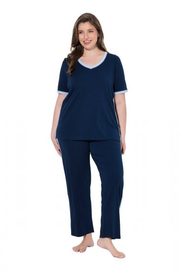 Ulla Popken 851245 Pyjama mit Streifen Dunkelblau - Pyjama/Loungewear - 