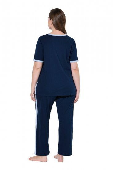 Ulla Popken 851245 Pyjama mit Streifen Dunkelblau - Pyjama/Loungewear - 