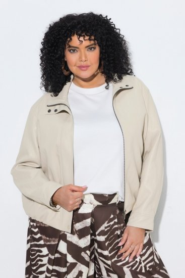 Ulla Popken 851329 Bikerjacke in Lederoptik mit Reißverschluss Taupe - Jacken - Damenjacken in großen Größen