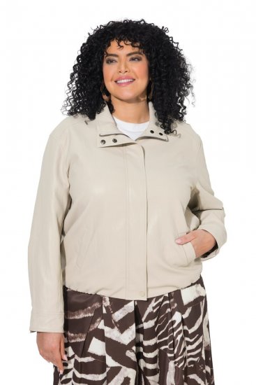 Ulla Popken 851329 Bikerjacke in Lederoptik mit Reißverschluss Taupe - Jacken - Damenjacken in großen Größen
