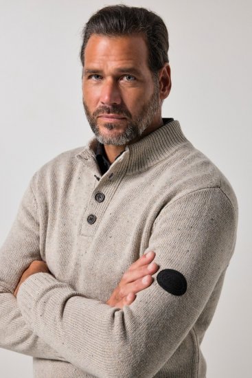 JP1880 851436 Strickpullover mit Knopfkragen Nussbraun TALL - TALL sweatshirts - TALL Sweatshirts für große Männer