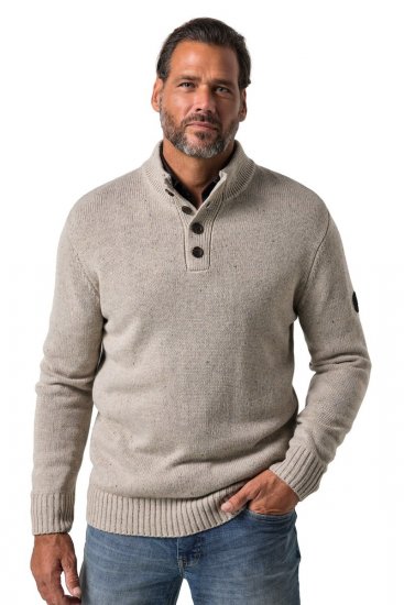 JP1880 851436 Strickpullover mit Knopfkragen Nussbraun TALL - TALL sweatshirts - TALL Sweatshirts für große Männer