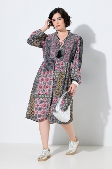 Ulla Popken 851546 Gemustertes Midikleid Senfgelb - Midikleider - Midikleider für Damen in großen Größen