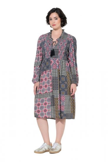Ulla Popken 851546 Gemustertes Midikleid Senfgelb - Midikleider - Midikleider für Damen in großen Größen