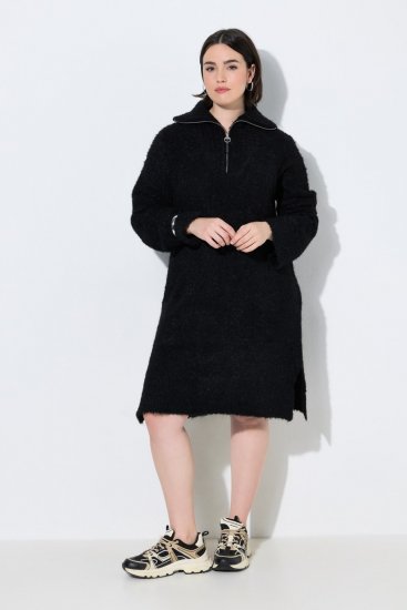 Ulla Popken 851563 Langärmliges Strickkleid mit Rollkragen Schwarz - Kleider - Kleider für alle Größen