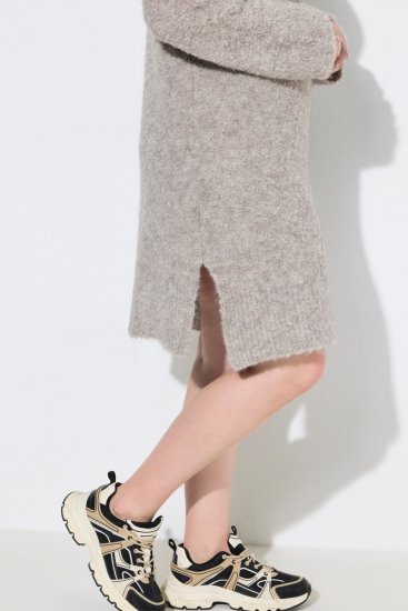 Ulla Popken 851563 Langärmliges Strickkleid Beige - Kleider - Kleider für alle Größen
