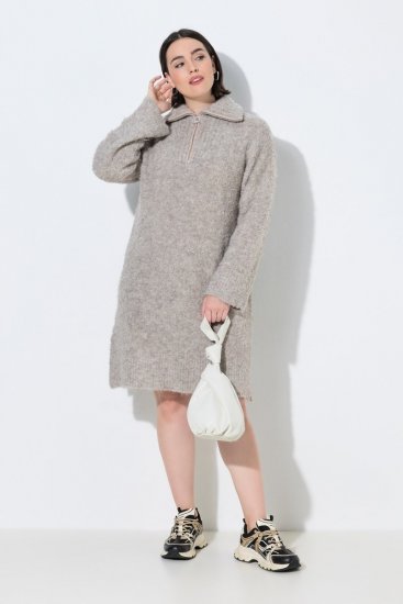 Ulla Popken 851563 Langärmliges Strickkleid Beige - Kleider - Kleider für alle Größen