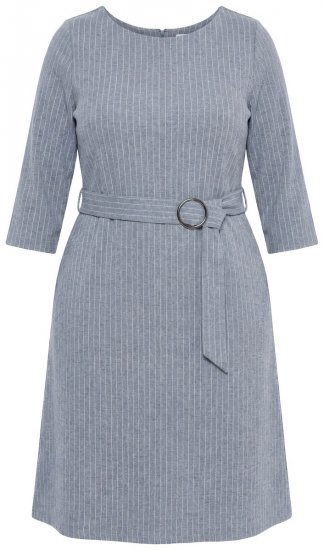 Ulla Popken 851666 Gestreiftes Midikleid mit 3/4-Ärmeln Grau meliert - Midikleider - Midikleider für Damen in großen Größen