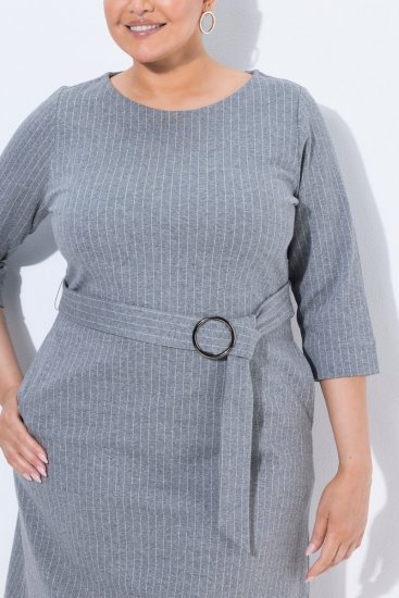 Ulla Popken 851666 Gestreiftes Midikleid mit 3/4-Ärmeln Grau meliert - Midikleider - Midikleider für Damen in großen Größen