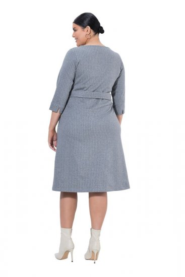 Ulla Popken 851666 Gestreiftes Midikleid mit 3/4-Ärmeln Grau meliert - Midikleider - Midikleider für Damen in großen Größen