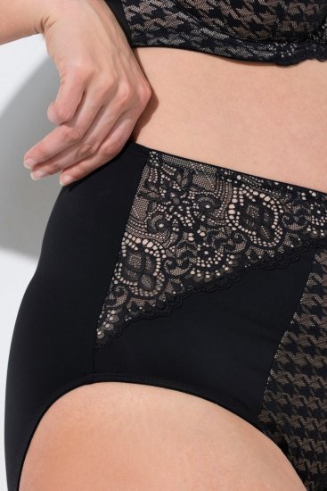 Ulla Popken 851700 Karierte Slips mit hoher Taille und Spitze Schwarz - Slips - 