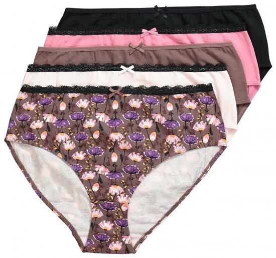 Ulla Popken 851711 Geblümte Slips 5er-Pack Braun - Slips - 