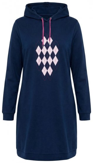 Ulla Popken 851749 Homewear-Kleid mit Karomuster und Kapuze Dunkelblau - Pyjama/Loungewear - 