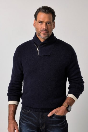 JP1880 851795 Strickpullover mit Schalkragen Dunkelblau TALL - TALL sweatshirts - TALL Sweatshirts für große Männer