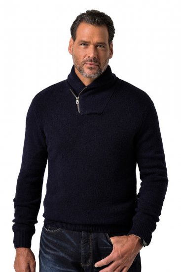 JP1880 851795 Strickpullover mit Schalkragen Dunkelblau TALL - TALL sweatshirts - TALL Sweatshirts für große Männer