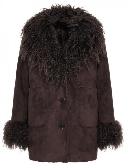 Ulla Popken 851853 Jacke in Velourslederoptik mit Kunstpelzkragen Braun - Jacken - Damenjacken in großen Größen