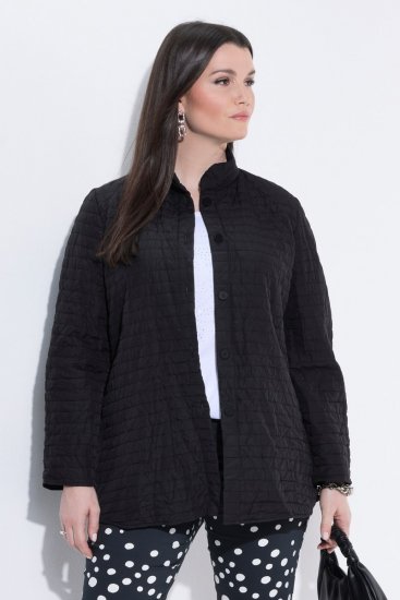 Ulla Popken 852076 Stepp-Crêpejacke mit Stehkragen Schwarz - Jacken - Damenjacken in großen Größen