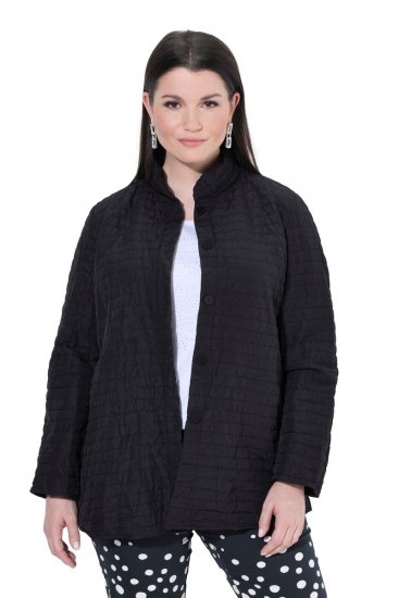 Ulla Popken 852076 Stepp-Crêpejacke mit Stehkragen Schwarz - Jacken - Damenjacken in großen Größen