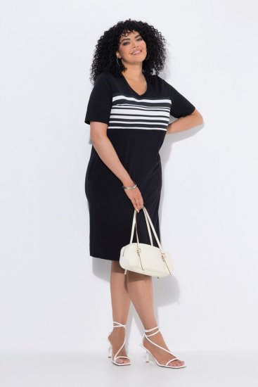 Ulla Popken 852079 Gestreiftes T-Shirt-Kleid Schwarz - Kleider - Kleider für alle Größen