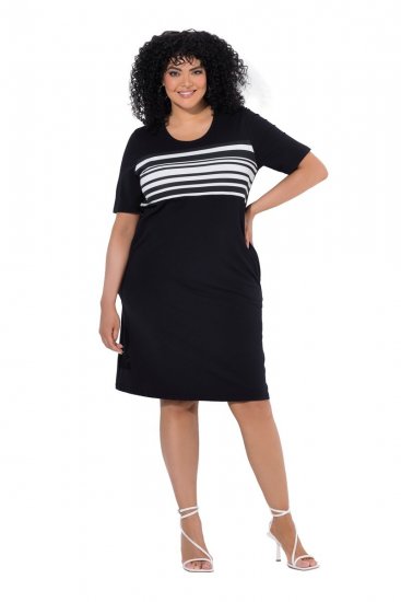 Ulla Popken 852079 Gestreiftes T-Shirt-Kleid Schwarz - Kleider - Kleider für alle Größen