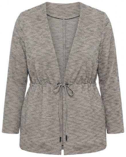 Ulla Popken 852086 Gestreifte Jacke mit Tunnelzug Taupe - Strickjacken - Damen-Cardigans in großen Größen