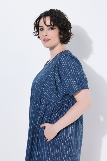 Ulla Popken 852214 Gestreiftes Midikleid Dunkelblau - Midikleider - Midikleider für Damen in großen Größen
