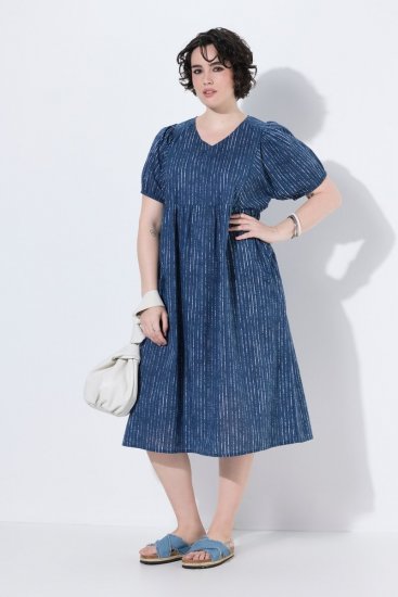Ulla Popken 852214 Gestreiftes Midikleid Dunkelblau - Midikleider - Midikleider für Damen in großen Größen