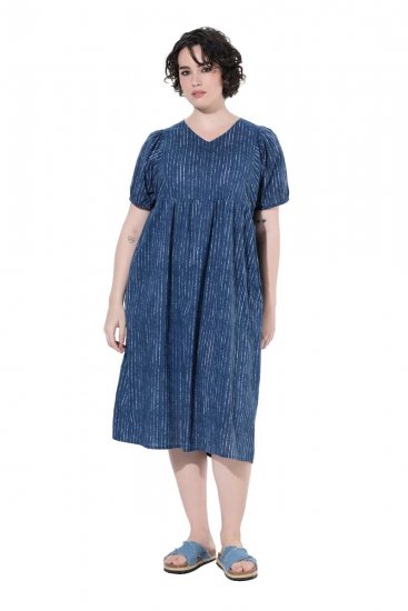 Ulla Popken 852214 Gestreiftes Midikleid Dunkelblau - Midikleider - Midikleider für Damen in großen Größen