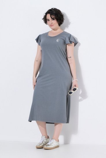 Ulla Popken 852218 Kurzärmliges Midikleid Grau - Midikleider - Midikleider für Damen in großen Größen