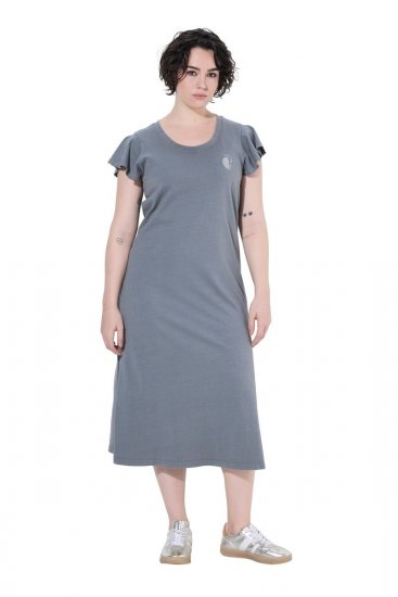 Ulla Popken 852218 Kurzärmliges Midikleid Grau - Midikleider - Midikleider für Damen in großen Größen