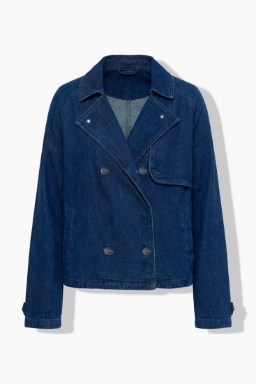 Ulla Popken 852266 Zweireihige Jeansjacke im Trenchcoat-Stil Denimblau - Jacken - Damenjacken in großen Größen
