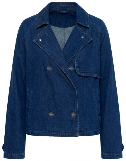 Ulla Popken 852266 Zweireihige Jeansjacke im Trenchcoat-Stil Denimblau - Jacken - Damenjacken in großen Größen