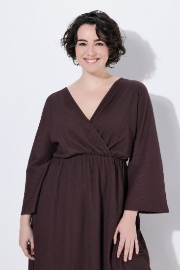Ulla Popken 852307 Langärmliges Wickelkleid Mahagonibraun - Midikleider - Midikleider für Damen in großen Größen