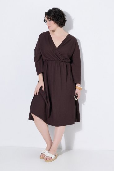Ulla Popken 852307 Langärmliges Wickelkleid Mahagonibraun - Midikleider - Midikleider für Damen in großen Größen