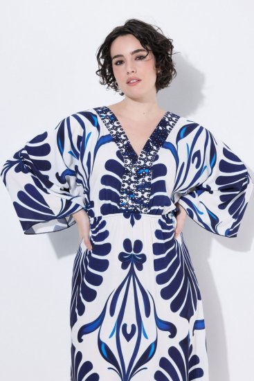Ulla Popken 852314 Gemustertes Kleid Weiß - Midikleider - Midikleider für Damen in großen Größen