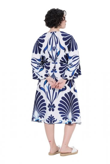 Ulla Popken 852314 Gemustertes Kleid Weiß - Midikleider - Midikleider für Damen in großen Größen