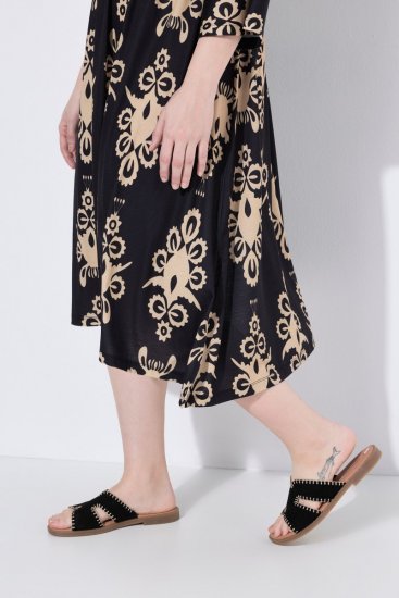 Ulla Popken 852315 Gemustertes Wickelkleid Schwarz - Midikleider - Midikleider für Damen in großen Größen