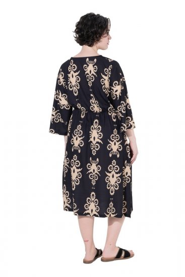 Ulla Popken 852315 Gemustertes Wickelkleid Schwarz - Midikleider - Midikleider für Damen in großen Größen