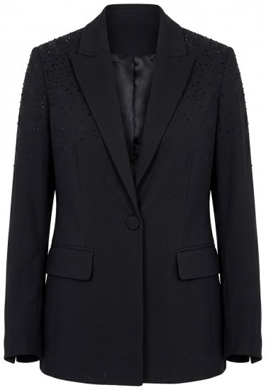 Ulla Popken 852498 Einknopf-Blazer mit Strass Schwarz - Blazer - Blazer in großen Größen für Damen