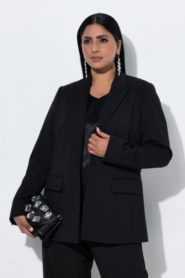 Ulla Popken 852498 Einknopf-Blazer mit Strass Schwarz - Blazer - Blazer in großen Größen für Damen