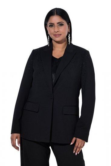 Ulla Popken 852498 Einknopf-Blazer mit Strass Schwarz - Blazer - Blazer in großen Größen für Damen