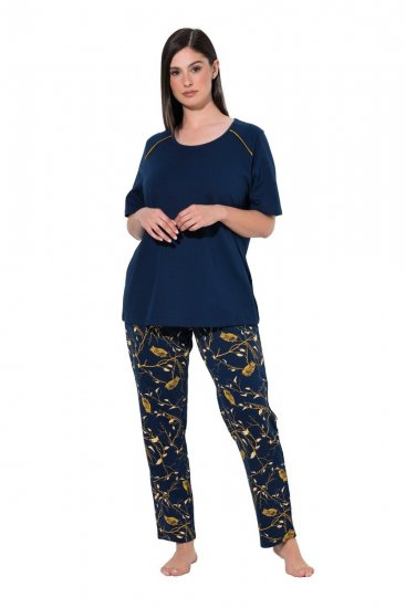 Ulla Popken 852577 Pyjama mit Muster Dunkelblau - Pyjama/Loungewear - 
