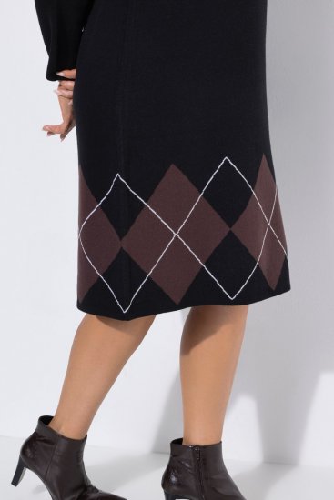 Ulla Popken 852597 Gemustertes Strickkleid mit Rollkragen Schwarz - Strickkleider - 
