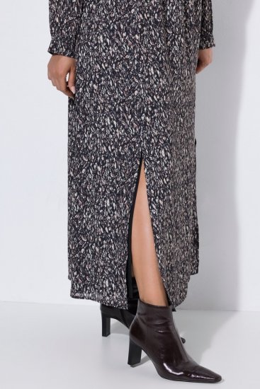 Ulla Popken 852606 Gemustertes Maxikleid Schwarz - Maxikleider - Maxikleider in großen Größen