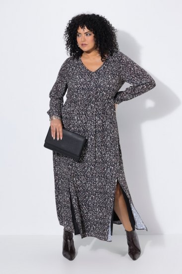 Ulla Popken 852606 Gemustertes Maxikleid Schwarz - Maxikleider - Maxikleider in großen Größen