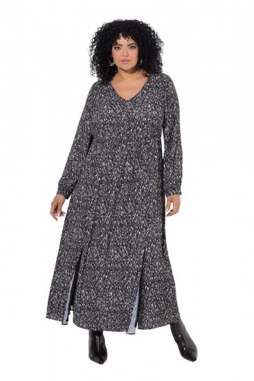 Ulla Popken 852606 Gemustertes Maxikleid Schwarz - Maxikleider - Maxikleider in großen Größen