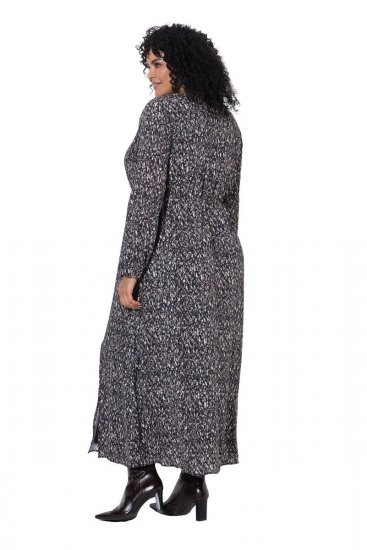 Ulla Popken 852606 Gemustertes Maxikleid Schwarz - Maxikleider - Maxikleider in großen Größen