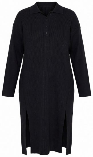 Ulla Popken 852630 Langärmliges Strickkleid Schwarz - Midikleider - Midikleider für Damen in großen Größen