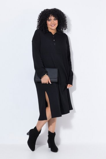 Ulla Popken 852630 Langärmliges Strickkleid Schwarz - Midikleider - Midikleider für Damen in großen Größen