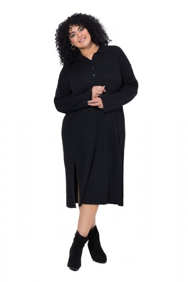 Ulla Popken 852630 Langärmliges Strickkleid Schwarz - Midikleider - Midikleider für Damen in großen Größen
